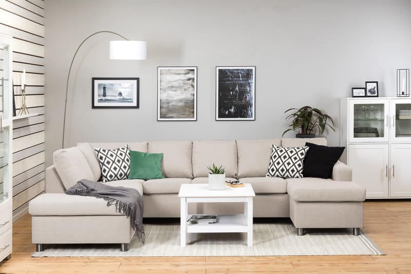 Crazy 5-sits Vänstervänd U-formad Soffa med Divan och Schäslong i Tyg - Beige - Möbler - Soffa - U-soffa