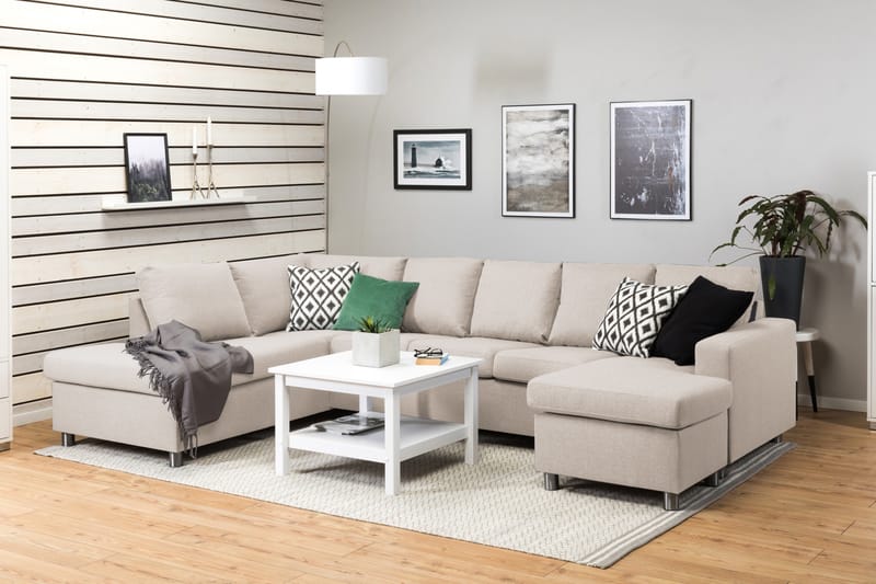 Crazy 5-sits Vänstervänd U-formad Soffa med Divan och Schäslong i Tyg - Beige - Möbler - Soffa - U-soffa
