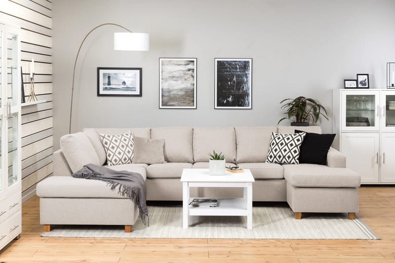 Crazy 5-sits Vänstervänd U-formad Soffa med Divan och Schäslong i Tyg - Beige - Möbler - Soffa - U-soffa