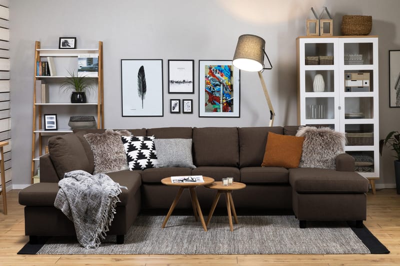 Crazy 5-sits Vänstervänd U-formad Soffa med Divan och Schäslong i Tyg - Brun - Möbler - Soffa - U-soffa