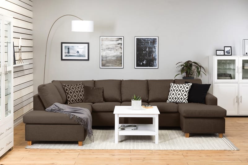 Crazy 5-sits Vänstervänd U-formad Soffa med Divan och Schäslong i Tyg - Brun - Möbler - Soffa - U-soffa