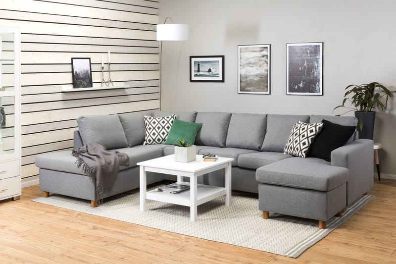 Crazy 5-sits Vänstervänd U-formad Soffa med Divan och Schäslong i Tyg - Grå - Möbler - Soffa - U-soffa