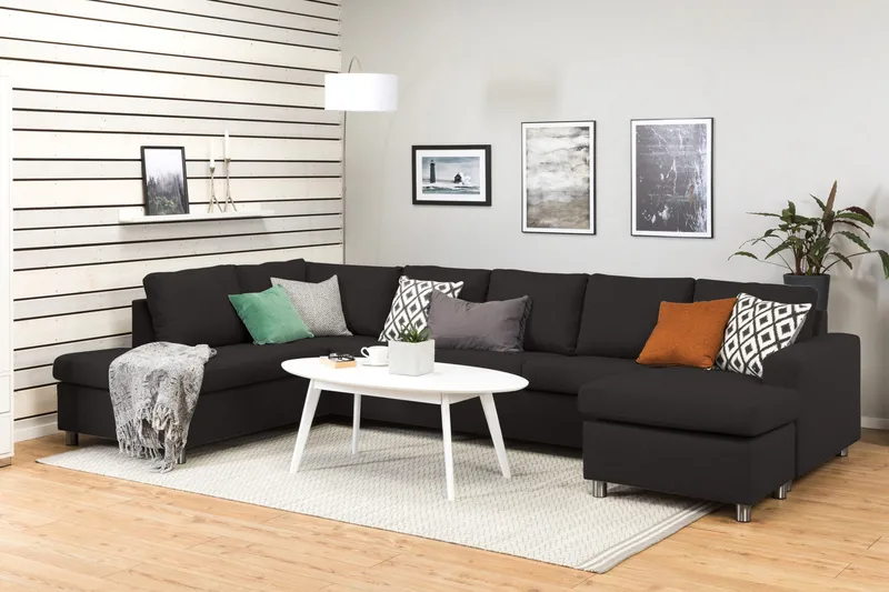 Crazy 5-sits Vänstervänd U-formad X-Large Soffa med Divan och Schäslong i Tyg - Antracit - Möbler - Soffa - U-soffa