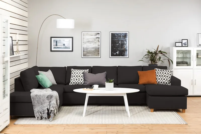 Crazy 5-sits Vänstervänd U-formad X-Large Soffa med Divan och Schäslong i Tyg - Antracit - Möbler - Soffa - U-soffa