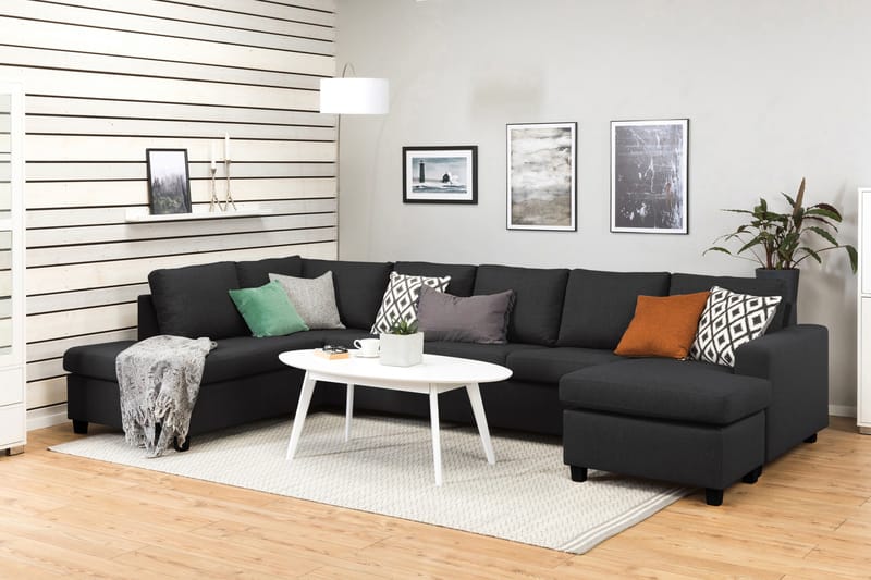 Crazy 5-sits Vänstervänd U-formad X-Large Soffa med Divan och Schäslong i Tyg - Antracit - Möbler - Soffa - U-soffa