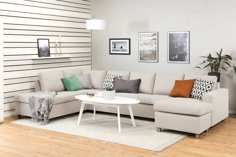 Crazy 5-sits Vänstervänd U-formad X-Large Soffa med Divan och Schäslong i Tyg - Beige - Möbler - Soffa - U-soffa