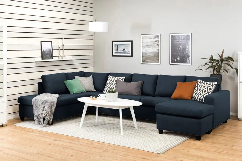 Crazy 5-sits Vänstervänd U-formad X-Large Soffa med Divan och Schäslong i Tyg - Blå - Möbler - Soffa - U-soffa