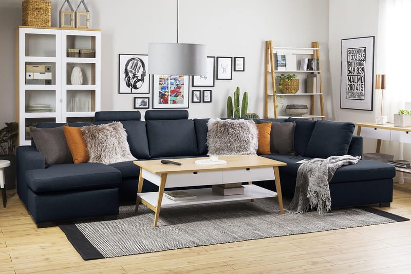 Crazy 5-sits Vänstervänd U-formad X-Large Soffa med Divan och Schäslong i Tyg - Blå - Möbler - Soffa - U-soffa