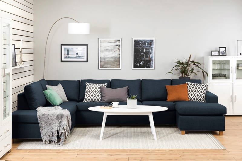 Crazy 5-sits Vänstervänd U-formad X-Large Soffa med Divan och Schäslong i Tyg - Blå - Möbler - Soffa - U-soffa