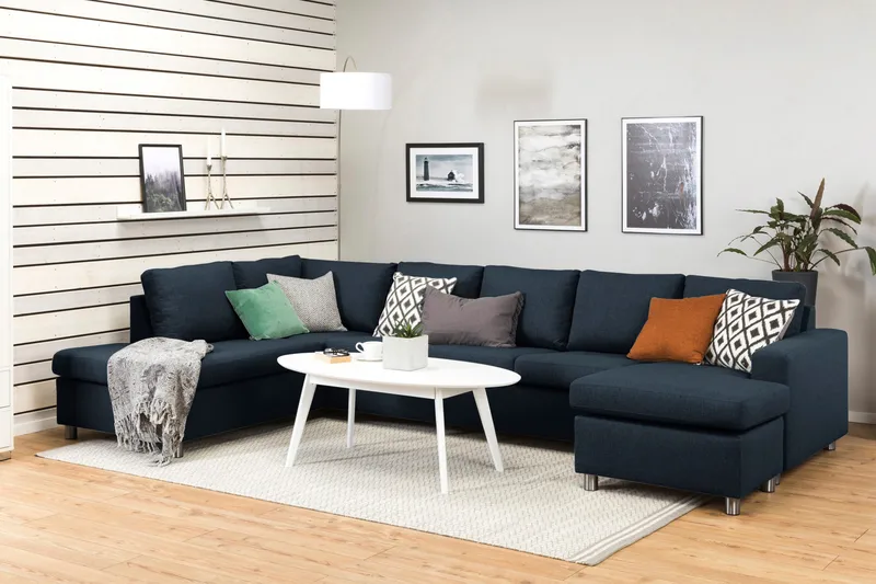 Crazy 5-sits Vänstervänd U-formad X-Large Soffa med Divan och Schäslong i Tyg - Blå - Möbler - Soffa - U-soffa