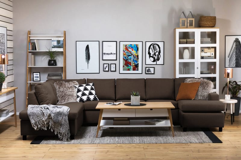 Crazy 5-sits Vänstervänd U-formad X-Large Soffa med Divan och Schäslong i Tyg - Brun - Möbler - Soffa - U-soffa