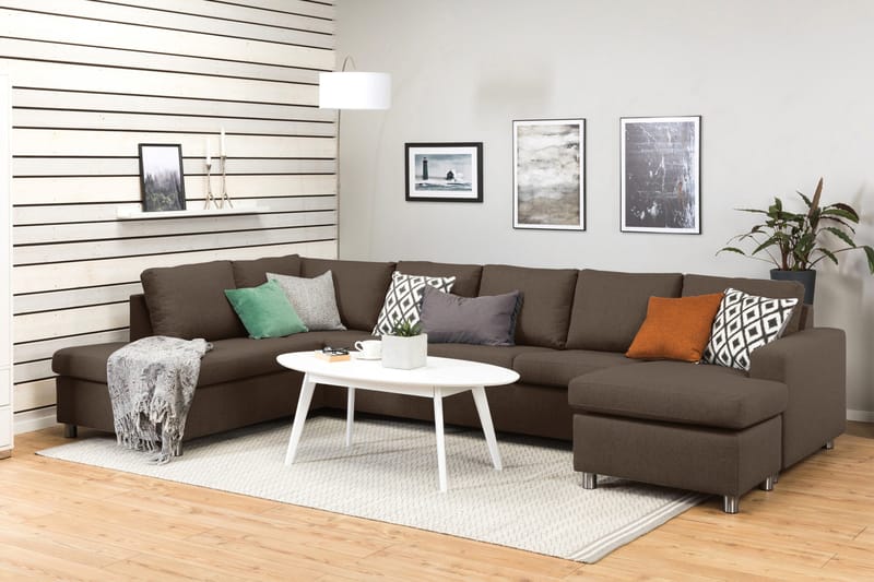 Crazy 5-sits Vänstervänd U-formad X-Large Soffa med Divan och Schäslong i Tyg - Brun - Möbler - Soffa - U-soffa