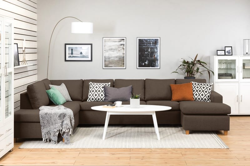 Crazy 5-sits Vänstervänd U-formad X-Large Soffa med Divan och Schäslong i Tyg - Brun - Möbler - Soffa - U-soffa