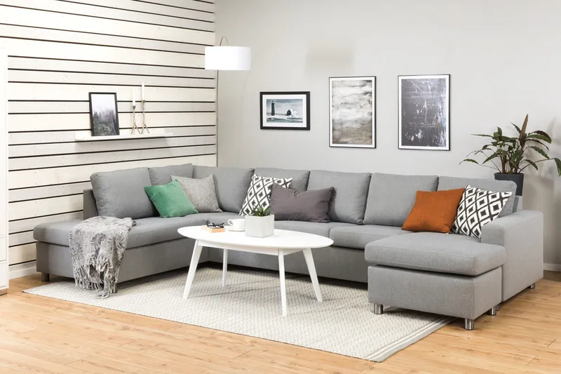 Crazy 5-sits Vänstervänd U-formad X-Large Soffa med Divan och Schäslong i Tyg - Grå - Möbler - Soffa - U-soffa