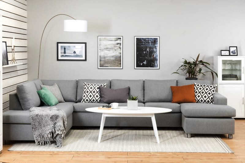 Crazy 5-sits Vänstervänd U-formad X-Large Soffa med Divan och Schäslong i Tyg - Grå - Möbler - Soffa - U-soffa