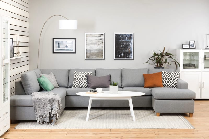 Crazy 5-sits Vänstervänd U-formad X-Large Soffa med Divan och Schäslong i Tyg - Grå - Möbler - Soffa - U-soffa