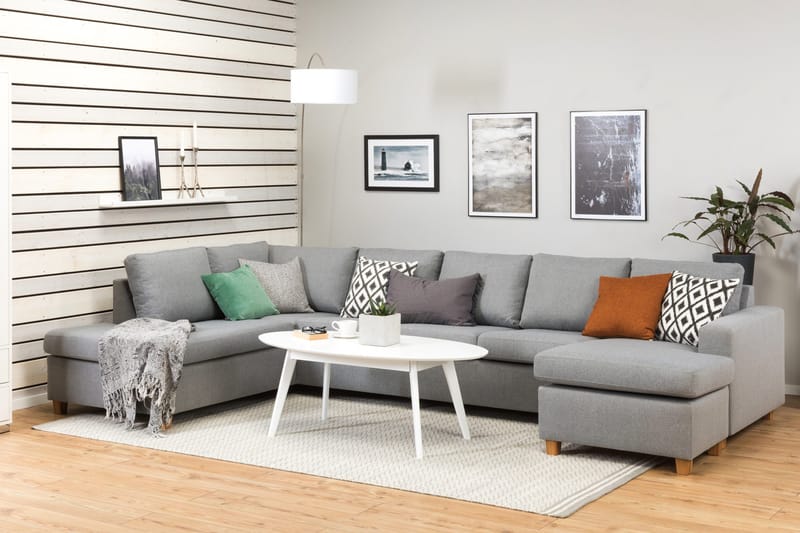 Crazy 5-sits Vänstervänd U-formad X-Large Soffa med Divan och Schäslong i Tyg - Grå - Möbler - Soffa - U-soffa