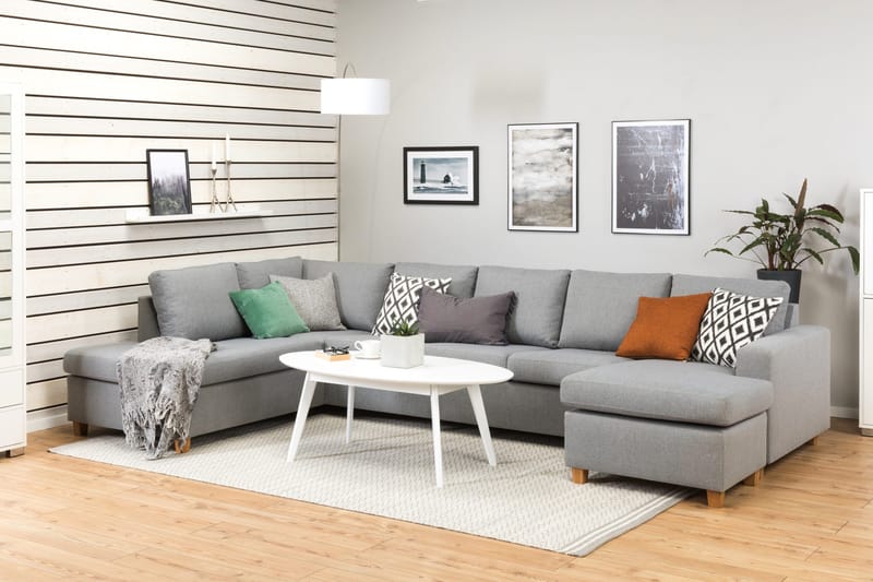 Crazy 5-sits Vänstervänd U-formad X-Large Soffa med Divan och Schäslong i Tyg - Grå - Möbler - Soffa - U-soffa