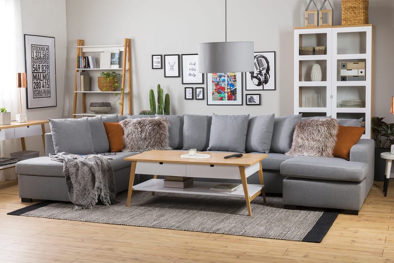 Crazy 5-sits Vänstervänd U-formad X-Large Soffa med Divan och Schäslong i Tyg inkl Kuvertkuddar - Grå - Möbler - Soffa - U-soffa