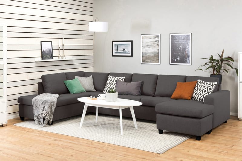 Crazy 5-sits Vänstervänd U-formad X-Large Soffa med Divan och Schäslong i Tyg - Mörkgrå - Möbler - Soffa - U-soffa