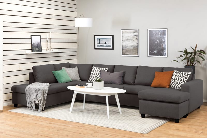 Crazy 5-sits Vänstervänd U-formad X-Large Soffa med Divan och Schäslong i Tyg - Mörkgrå - Möbler - Soffa - U-soffa