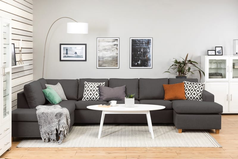 Crazy 5-sits Vänstervänd U-formad X-Large Soffa med Divan och Schäslong i Tyg - Mörkgrå - Möbler - Soffa - U-soffa