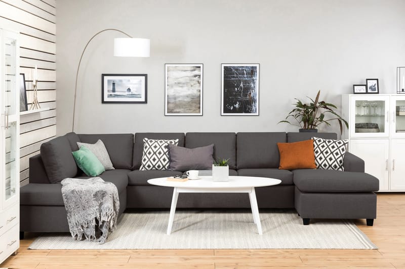 Crazy 5-sits Vänstervänd U-formad X-Large Soffa med Divan och Schäslong i Tyg - Mörkgrå - Möbler - Soffa - U-soffa