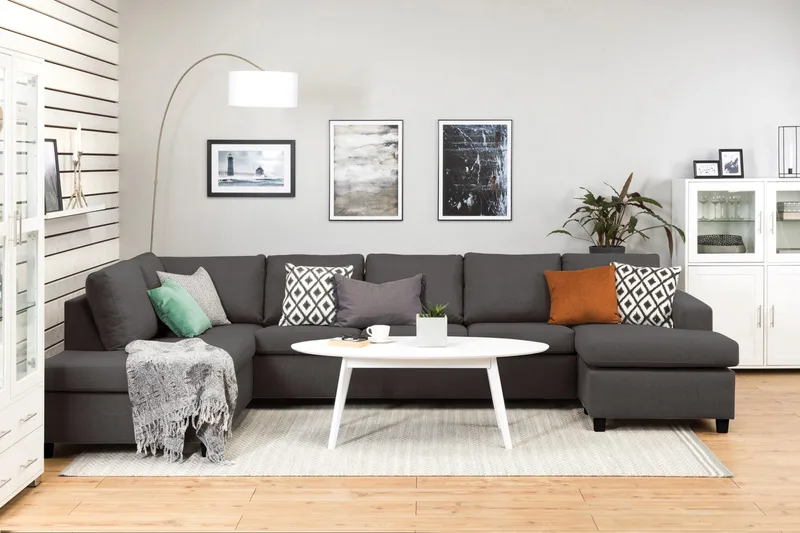 Crazy 5-sits Vänstervänd U-formad X-Large Soffa med Divan och Schäslong i Tyg - Mörkgrå - Möbler - Soffa - U-soffa