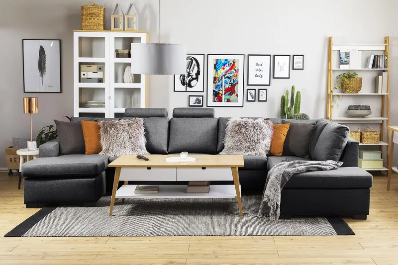 Crazy 5-sits Vänstervänd U-formad X-Large Soffa med Divan och Schäslong i Tyg - Mörkgrå - Möbler - Soffa - U-soffa