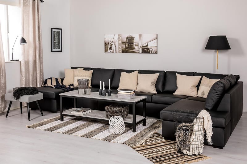 Crazy 6-sits Högervänd U-formad XX-Large Soffa med Divan och Schäslong i Konstläder - Svart - Möbler - Soffa - U-soffa