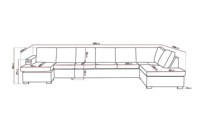 Crazy 6-sits Högervänd U-formad XX-Large Soffa med Divan och Schäslong i Konstläder - Svart - Möbler - Soffa - U-soffa