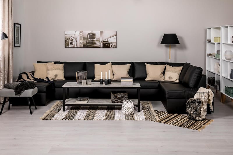 Crazy 6-sits Högervänd U-formad XX-Large Soffa med Divan och Schäslong i Konstläder - Svart - Möbler - Soffa - U-soffa