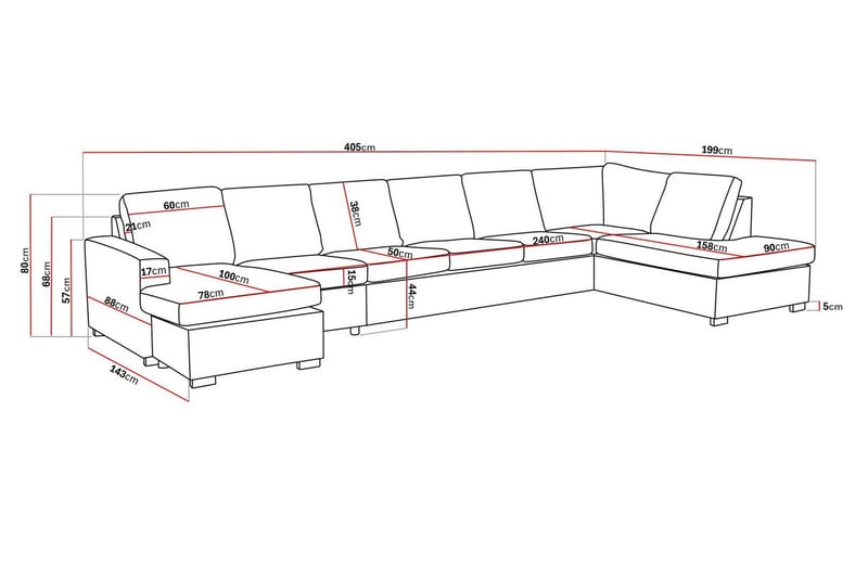 Crazy 6-sits Högervänd U-formad XX-Large Soffa med Divan och Schäslong i Konstläder - Svart - Möbler - Soffa - U-soffa
