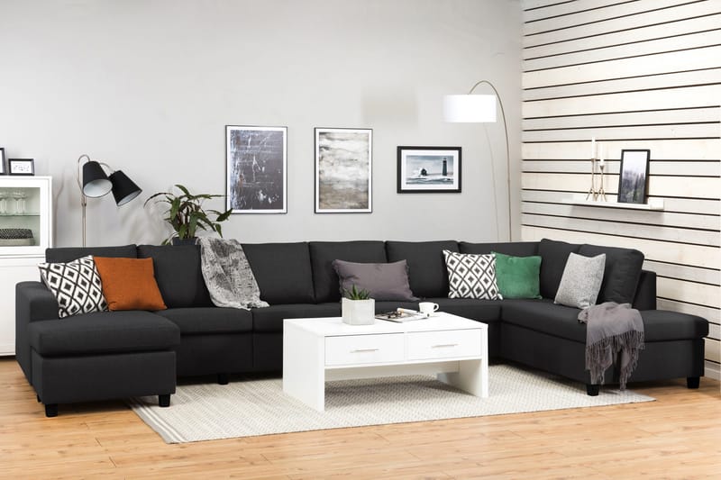 Crazy 6-sits Högervänd U-formad XX-Large Soffa med Divan och Schäslong i Tyg - Antracit - Möbler - Soffa - U-soffa