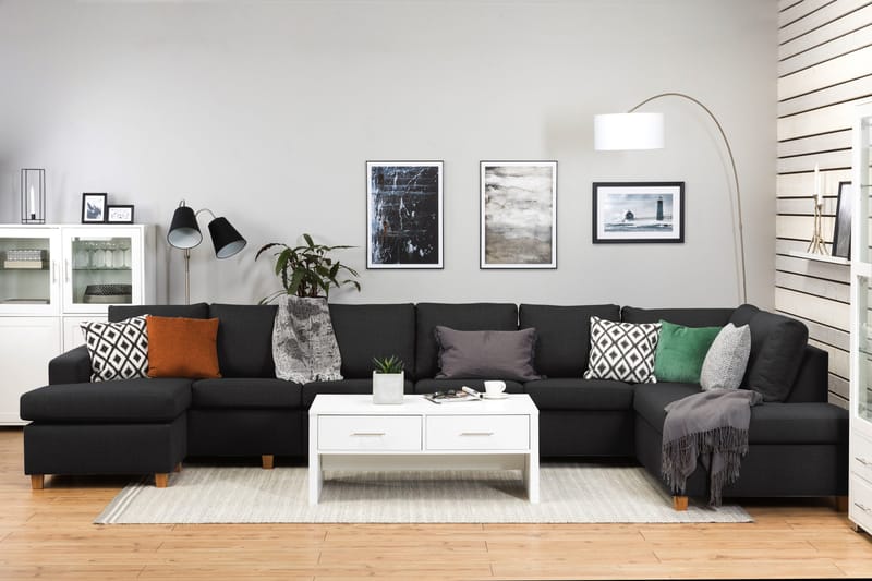 Crazy 6-sits Högervänd U-formad XX-Large Soffa med Divan och Schäslong i Tyg - Antracit - Möbler - Soffa - U-soffa