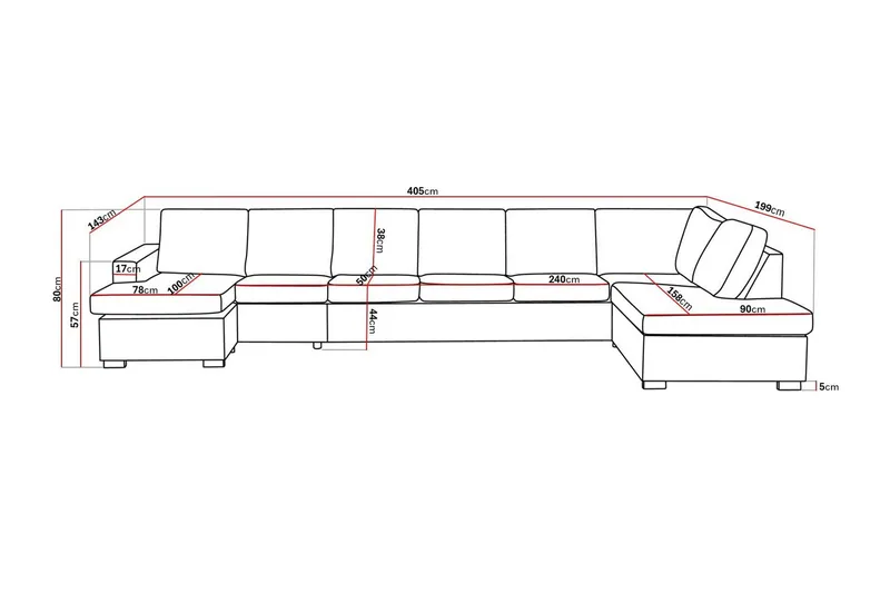 Crazy 6-sits Högervänd U-formad XX-Large Soffa med Divan och Schäslong i Tyg - Beige - Möbler - Soffa - U-soffa