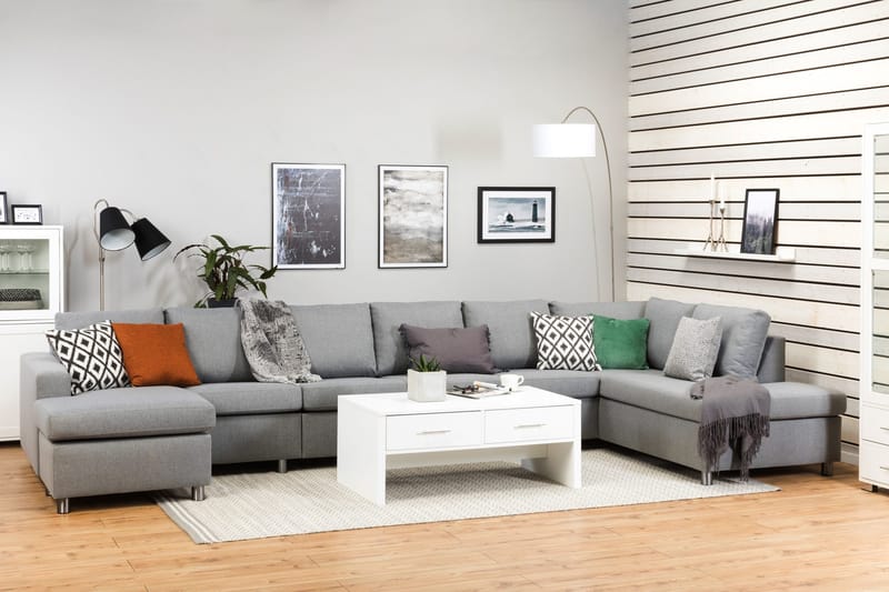 Crazy 6-sits Högervänd U-formad XX-Large Soffa med Divan och Schäslong i Tyg - Grå - Möbler - Soffa - U-soffa