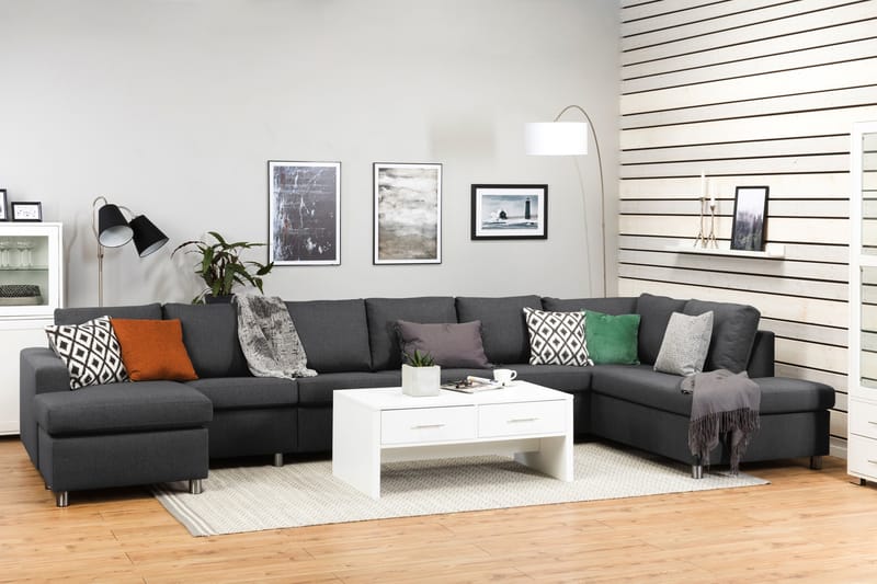 Crazy 6-sits Högervänd U-formad XX-Large Soffa med Divan och Schäslong i Tyg - Mörkgrå - Möbler - Soffa - U-soffa