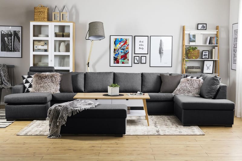 Crazy 6-sits Högervänd U-formad XX-Large Soffa med Divan och Schäslong i Tyg - Mörkgrå - Möbler - Soffa - U-soffa