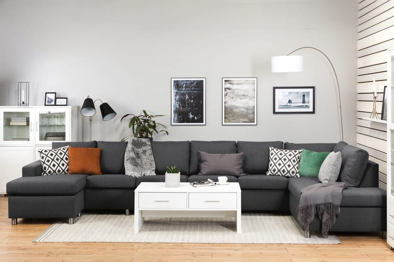 Crazy 6-sits Högervänd U-formad XX-Large Soffa med Divan och Schäslong i Tyg - Mörkgrå - Möbler - Soffa - U-soffa