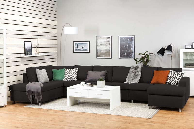 Crazy 6-sits Vänstervänd U-formad XX-Large Soffa med Divan och Schäslong i Tyg - Antracit - Möbler - Soffa - U-soffa