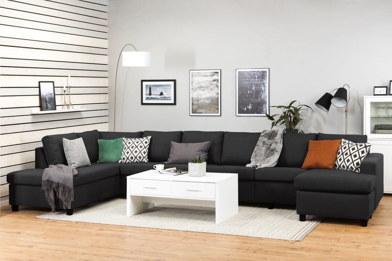 Crazy 6-sits Vänstervänd U-formad XX-Large Soffa med Divan och Schäslong i Tyg - Antracit - Möbler - Soffa - U-soffa