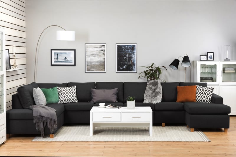 Crazy 6-sits Vänstervänd U-formad XX-Large Soffa med Divan och Schäslong i Tyg - Antracit - Möbler - Soffa - U-soffa