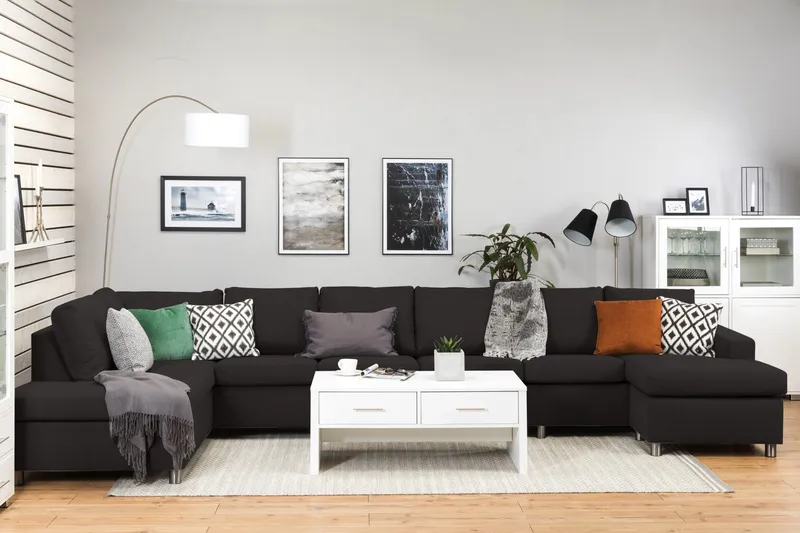 Crazy 6-sits Vänstervänd U-formad XX-Large Soffa med Divan och Schäslong i Tyg - Antracit - Möbler - Soffa - U-soffa