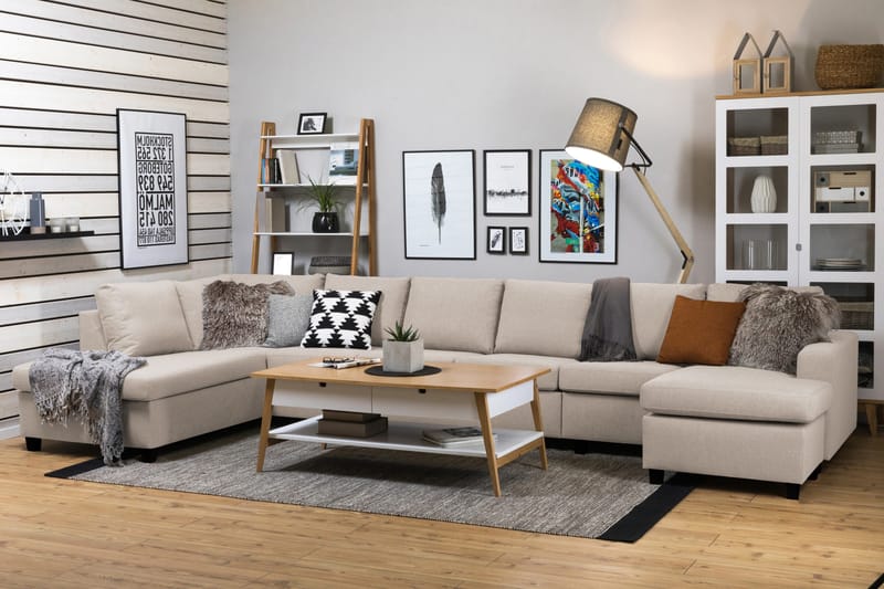 Crazy 6-sits Vänstervänd U-formad XX-Large Soffa med Divan och Schäslong i Tyg - Beige - Möbler - Soffa - U-soffa