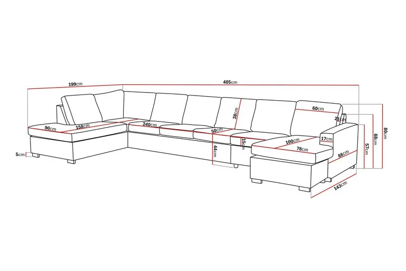 Crazy 6-sits Vänstervänd U-formad XX-Large Soffa med Divan och Schäslong i Tyg - Beige - Möbler - Soffa - U-soffa