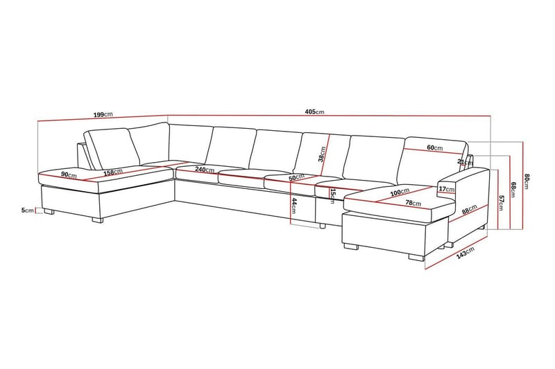 Crazy 6-sits Vänstervänd U-formad XX-Large Soffa med Divan och Schäslong i Tyg - Beige - Möbler - Soffa - U-soffa