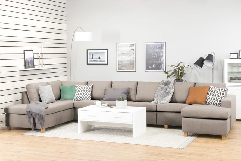 Crazy 6-sits Vänstervänd U-formad XX-Large Soffa med Divan och Schäslong i Tyg - Beige - Möbler - Soffa - U-soffa