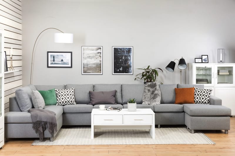 Crazy 6-sits Vänstervänd U-formad XX-Large Soffa med Divan och Schäslong i Tyg - Grå - Möbler - Soffa - U-soffa