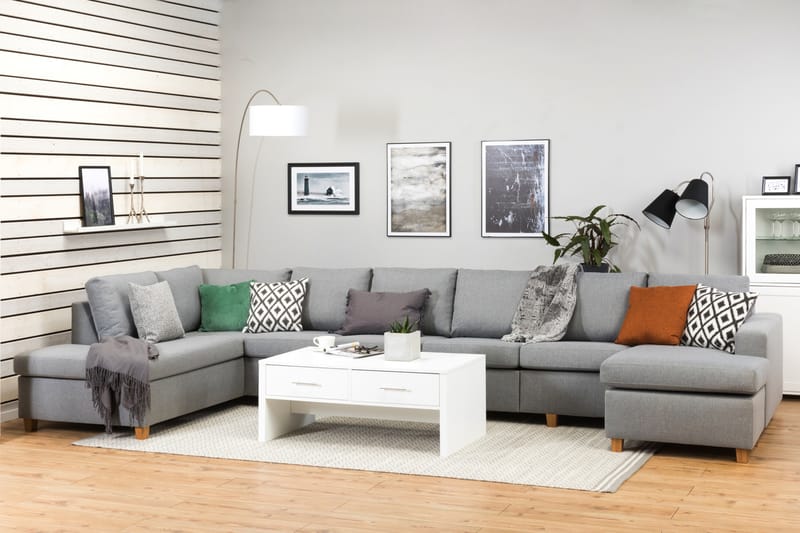 Crazy 6-sits Vänstervänd U-formad XX-Large Soffa med Divan och Schäslong i Tyg - Grå - Möbler - Soffa - U-soffa